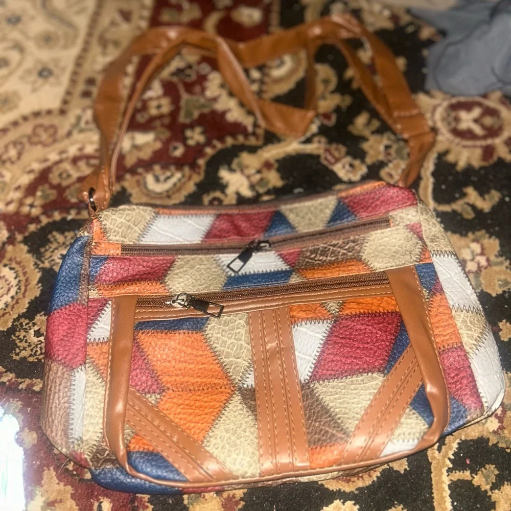 Women’s Multicolor Geometric Patchwork Crossbody Bag